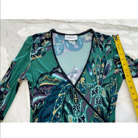 EMILIO PUCCI GREEN PRINTED FRINGE DRESS MODEL 17RG89 IT 46 / US 12 NWTS!